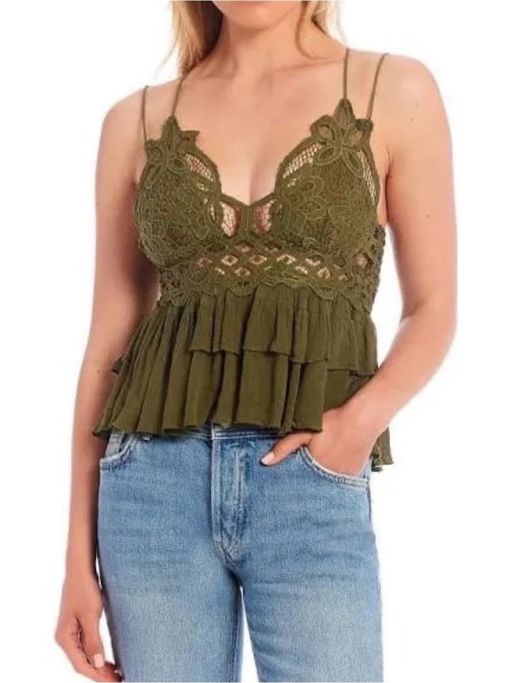 Free People BOHO Cami Lace NWT size Small Olive SOLD OUT RARE